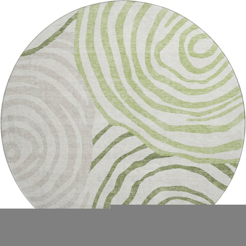 8' Green Gray And Ivory Abstract Washable Round Rug With UV Protection