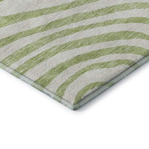 8' Green Gray And Ivory Abstract Washable Round Rug With UV Protection