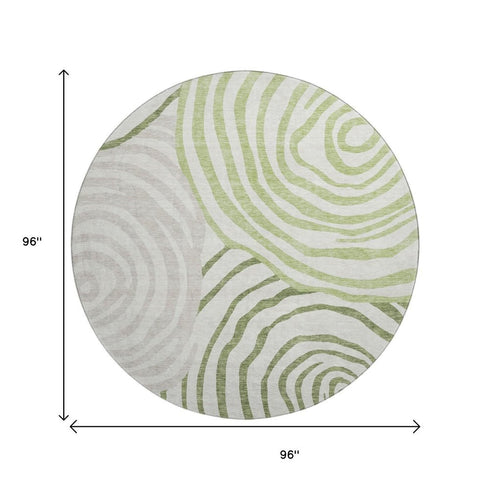 8' Green Gray And Ivory Abstract Washable Round Rug With UV Protection