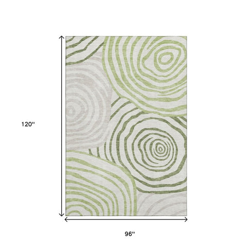 8' X 10' Green Gray And Ivory Abstract Washable Area Rug With UV Protection