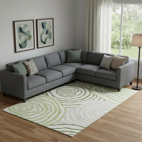 8' X 10' Green Gray And Ivory Abstract Washable Area Rug With UV Protection