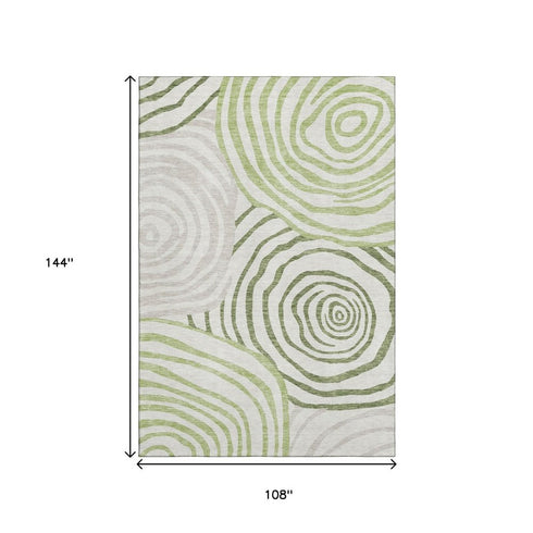 9' X 12' Green Gray And Ivory Abstract Washable Area Rug With UV Protection