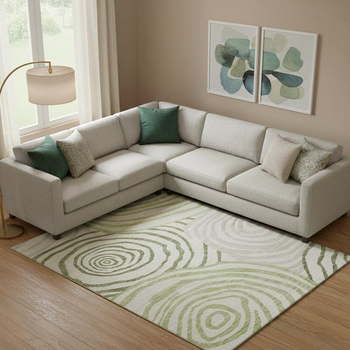 9' X 12' Green Gray And Ivory Abstract Washable Area Rug With UV Protection