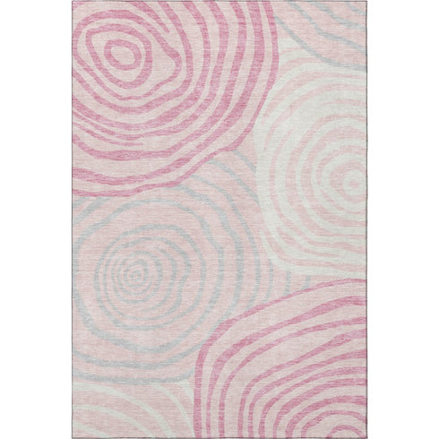 5' X 8' Pink Gray And Ivory Abstract Washable Area Rug With UV Protection