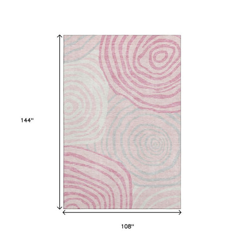 9' X 12' Pink Gray And Ivory Abstract Washable Area Rug With UV Protection