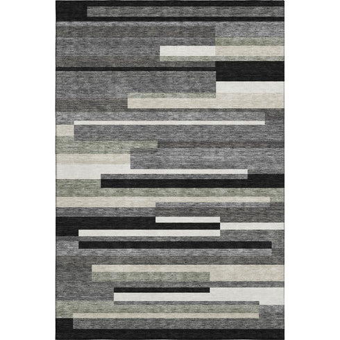 5' X 8' Black Gray And Ivory Striped Washable Area Rug With UV Protection