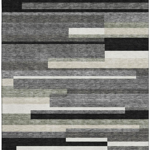 5' X 8' Black Gray And Ivory Striped Washable Area Rug With UV Protection