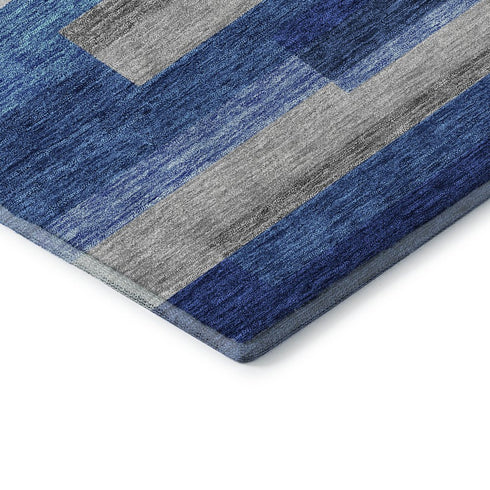 5' X 8' Blue Gray And Ivory Striped Washable Area Rug With UV Protection