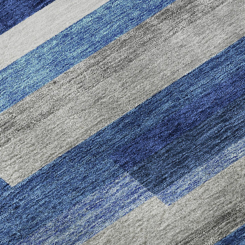 5' X 8' Blue Gray And Ivory Striped Washable Area Rug With UV Protection