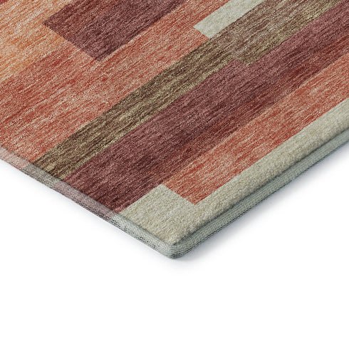 5' X 8' Coral Taupe And Orange Striped Washable Area Rug With UV Protection