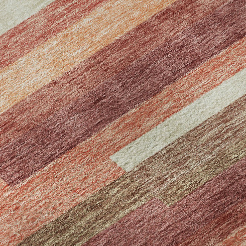 5' X 8' Coral Taupe And Orange Striped Washable Area Rug With UV Protection