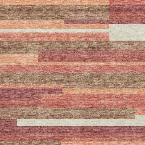5' X 8' Coral Taupe And Orange Striped Washable Area Rug With UV Protection
