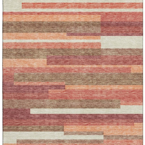 5' X 8' Coral Taupe And Orange Striped Washable Area Rug With UV Protection