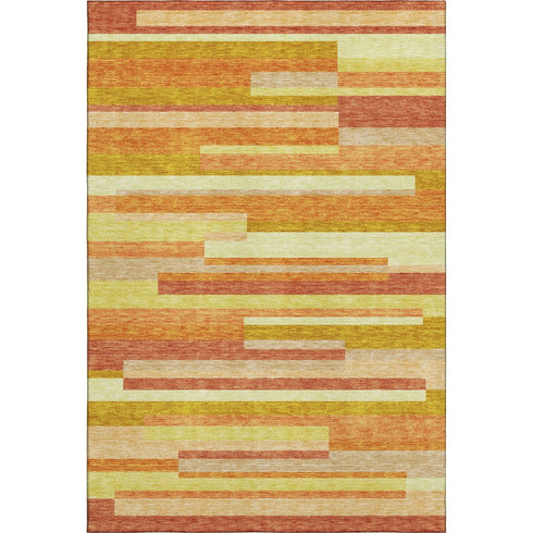 8' X 10' Orange And Gold Striped Washable Area Rug With UV Protection