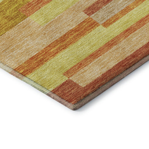 8' X 10' Orange And Gold Striped Washable Area Rug With UV Protection