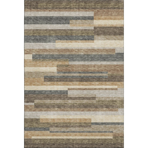 5' X 8' Taupe Gray And Silver Striped Washable Area Rug With UV Protection