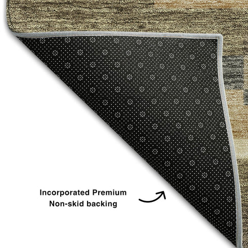 5' X 8' Taupe Gray And Silver Striped Washable Area Rug With UV Protection