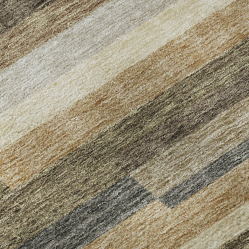 5' X 8' Taupe Gray And Silver Striped Washable Area Rug With UV Protection
