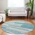 8' Teal Ivory And Beige Striped Washable Round Rug With UV Protection
