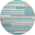 8' Teal Ivory And Beige Striped Washable Round Rug With UV Protection