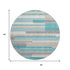 8' Teal Ivory And Beige Striped Washable Round Rug With UV Protection