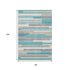 8' X 10' Teal Ivory And Beige Striped Washable Area Rug With UV Protection