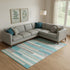 8' X 10' Teal Ivory And Beige Striped Washable Area Rug With UV Protection