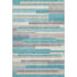 8' X 10' Teal Ivory And Beige Striped Washable Area Rug With UV Protection