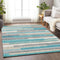 9' X 12' Teal Ivory And Beige Striped Washable Area Rug With UV Protection
