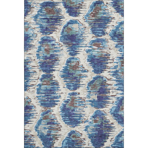 5' X 8' Blue Brown And Ivory Diamond Washable Area Rug With UV Protection