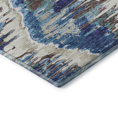 5' X 8' Blue Brown And Ivory Diamond Washable Area Rug With UV Protection