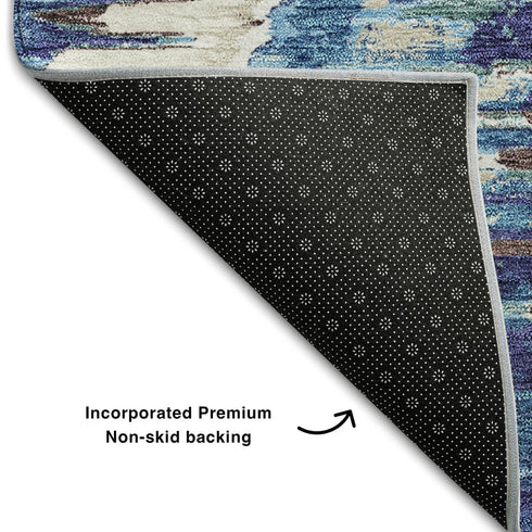 8' X 10' Blue Brown And Ivory Diamond Washable Area Rug With UV Protection