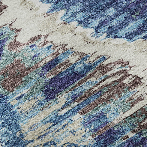 8' X 10' Blue Brown And Ivory Diamond Washable Area Rug With UV Protection