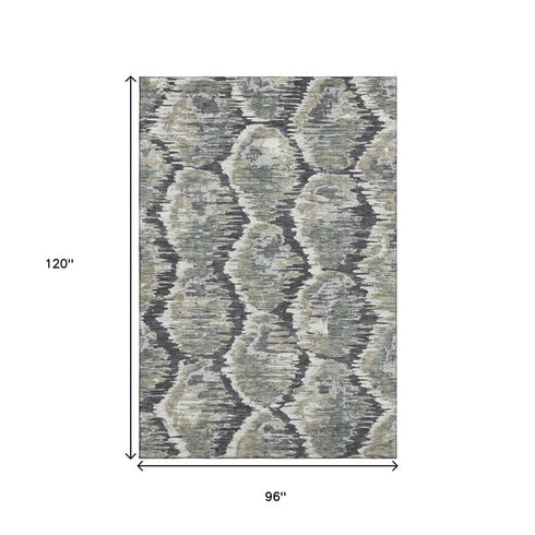 8' X 10' Charcoal Ivory And Gray Diamond Washable Area Rug With UV Protection