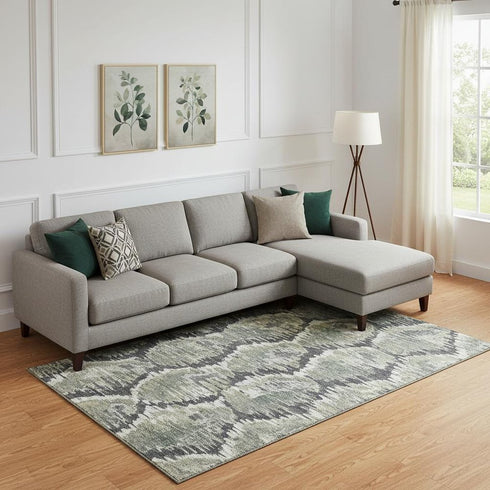 8' X 10' Charcoal Ivory And Gray Diamond Washable Area Rug With UV Protection