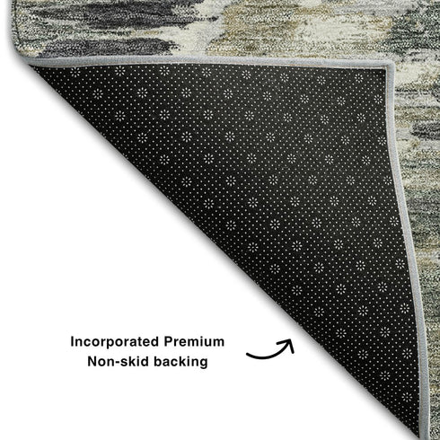 8' X 10' Charcoal Ivory And Gray Diamond Washable Area Rug With UV Protection