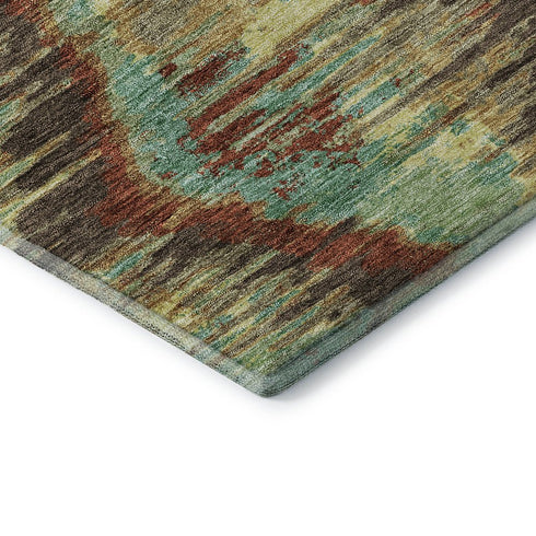 5' X 8' Brown Teal And Rust Diamond Washable Area Rug With UV Protection