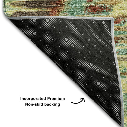 8' Brown Teal And Rust Diamond Washable Round Rug With UV Protection