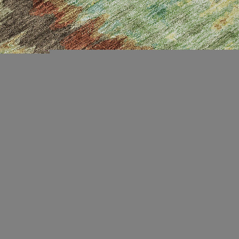 8' Brown Teal And Rust Diamond Washable Round Rug With UV Protection