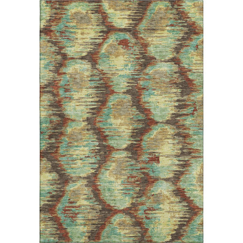 8' X 10' Brown Teal And Rust Diamond Washable Area Rug With UV Protection
