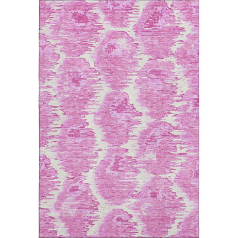 5' X 8' Pink And Ivory Diamond Washable Area Rug With UV Protection