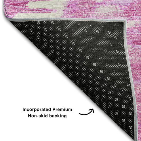 5' X 8' Pink And Ivory Diamond Washable Area Rug With UV Protection