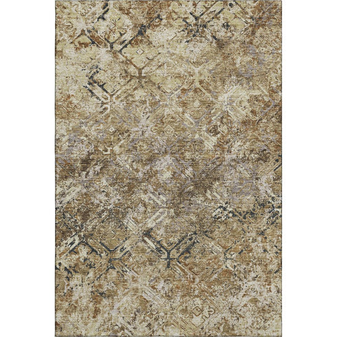 5' X 8' Beige Gray And Brown Diamond Washable Area Rug With UV Protection