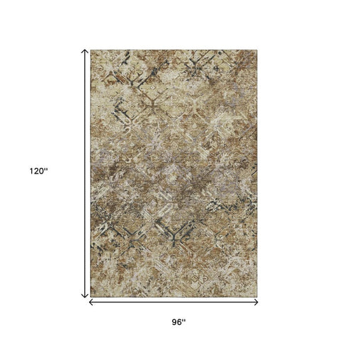 8' X 10' Beige Gray And Brown Diamond Washable Area Rug With UV Protection