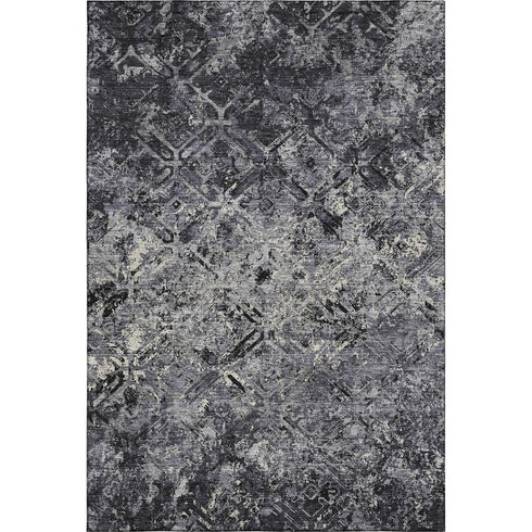 5' X 8' Black Gray And Silver Diamond Washable Area Rug With UV Protection