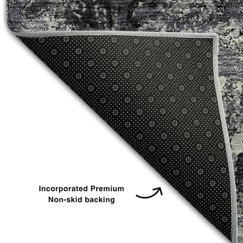 5' X 8' Black Gray And Silver Diamond Washable Area Rug With UV Protection