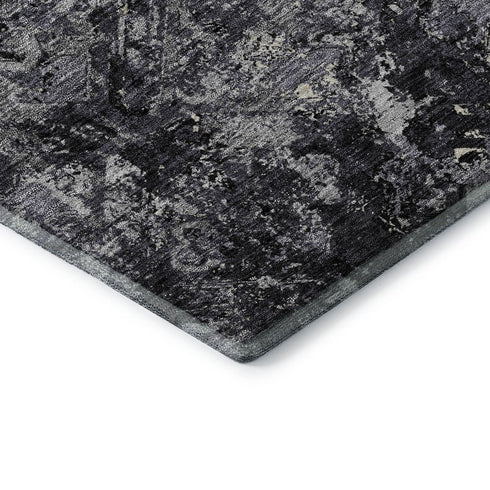 8' X 10' Black Gray And Silver Diamond Washable Area Rug With UV Protection