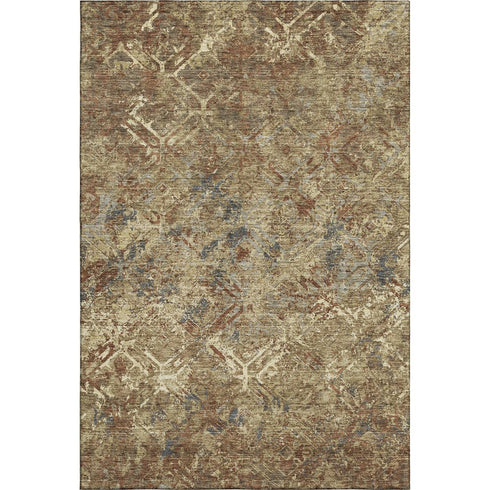 5' X 8' Brown Beige And Copper Diamond Washable Area Rug With UV Protection