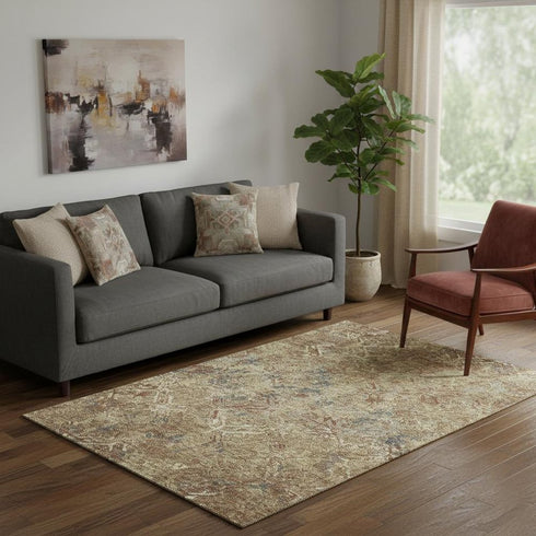 5' X 8' Brown Beige And Copper Diamond Washable Area Rug With UV Protection