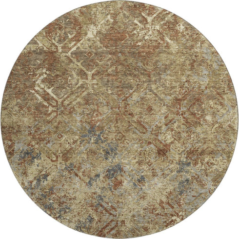 8' Brown Beige And Copper Diamond Washable Round Rug With UV Protection